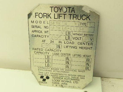 Toyota 5FBE15 Hydraulic Fluid Reservoir Bracket Hose Electric Forklift