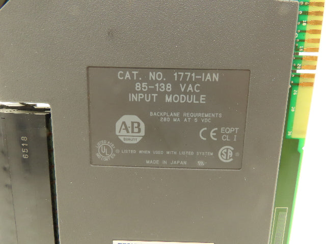 Allen Bradley 1771-IAN AC Input Module 85-138 VAC With Terminals