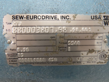 Sew Eurodrive R70 Inline Helical Gearbox 8.9:1 Reducer Foot Mount 3540 In-Lb