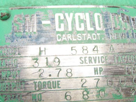 Sumitomo H 584A SM-Cyclo Inline Gearbox 319:1 Reducer 5.5rpm 2.7Hp 27000 In-Lb