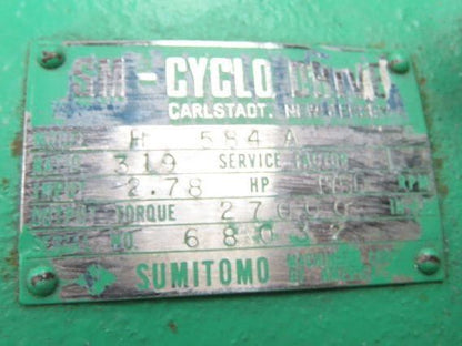 Sumitomo H 584A SM-Cyclo Inline Gearbox 319:1 Reducer 5.5rpm 2.7Hp 27000 In-Lb