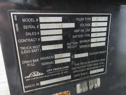Linde ETR Electric Warehouse Walk Ride Pull Truck 24VDC Tow Tractor