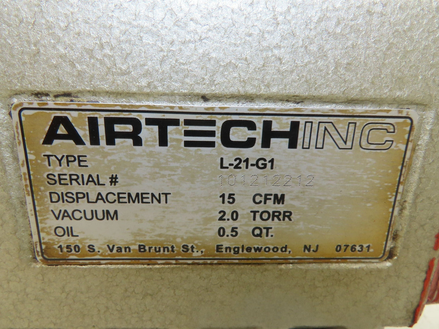 Airtech L-21-G1 Oil Flooded Rotary Vane Vacuum Pump 15 CFM 1Hp 230/460V 3PH