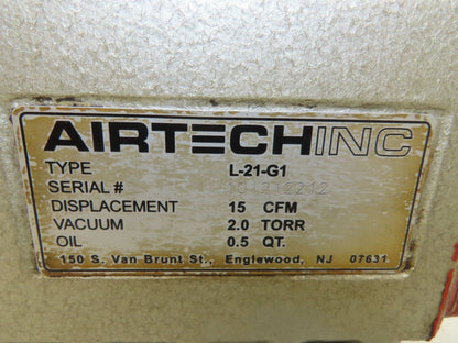 Airtech L-21-G1 Oil Flooded Rotary Vane Vacuum Pump 15 CFM 1Hp 230/460V 3PH