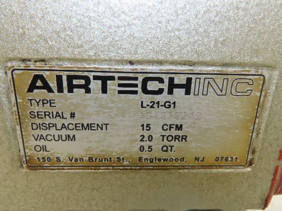 Airtech L-21-G1 Oil Flooded Rotary Vane Vacuum Pump 15 CFM 1Hp 230/460V 3PH
