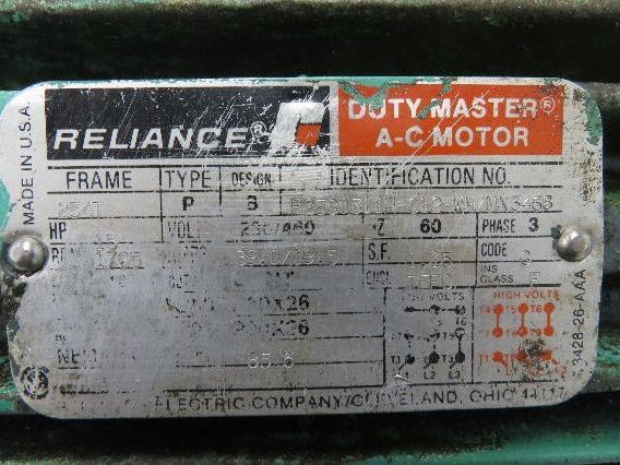 Reliance P25G0311H-G12 Duty Master AC Motor 15Hp 1765 RPM 230/460V 3PH 254T
