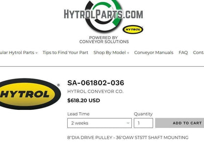 Hytrol SA-061802-036 Hytrol 36" Conveyor Center Drive Pulley 8" Dia ST57T Shaft
