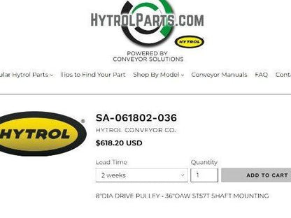 Hytrol SA-061802-036 Hytrol 36" Conveyor Center Drive Pulley 8" Dia ST57T Shaft