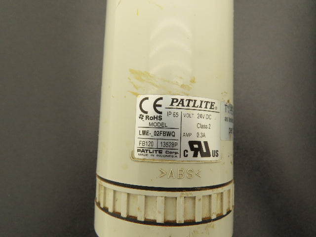 PatLite LME-102FBWQ Signal Tower Alarm White Single Light 60mm 24VDC  Lot of 2