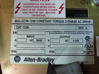AB 1336-B010-EOD-FA2-L3 AC Drive 3Ph 10Hp 460V Electrical Enclosure