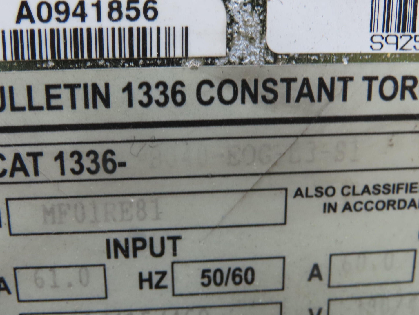 Allen Bradley 1336-B040-EOG-L3-S1 Variable Frequency AC Drive 40Hp 460V 3Ph VFD