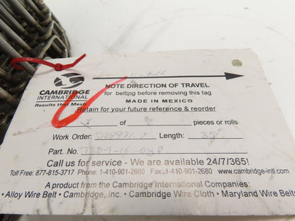 Cambridge T304-16 Cam-Grid Stainless Wire Conveyor Belt 16" x 35' Food Grade