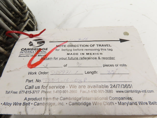 Cambridge T304-16 Cam-Grid Stainless Wire Conveyor Belt 16" x 35' Food Grade