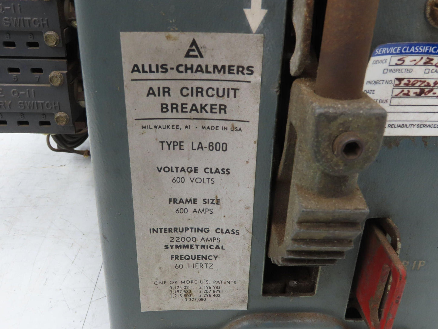 Allis Chalmers LA-600 Air Circuit Breaker 600VAC 600A Switchgear Static Trip II