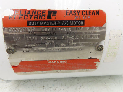 Reliance P56X4516M AC Motor 3/4Hp 1725RPM 3Ph 208-230/460V FK56C Easy Clean