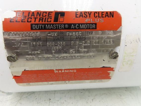Reliance P56X4516M AC Motor 3/4Hp 1725RPM 3Ph 208-230/460V FK56C Easy Clean