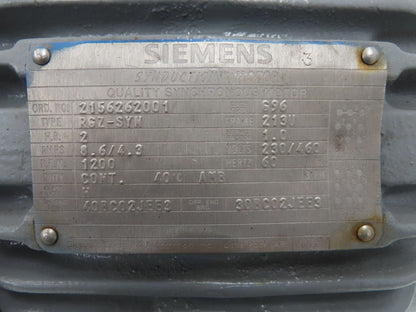 Siemens RGZ-SYN Synduction AC Motor 2Hp 1200 RPM 230/460V 3PH 213U Frame