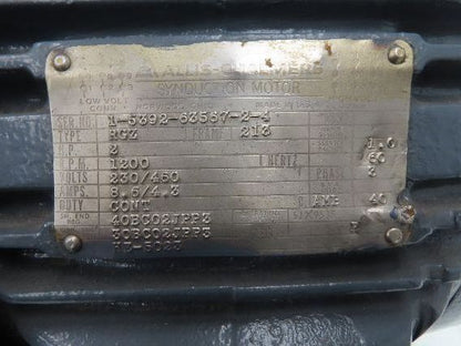 Allis Chalmers RGZ Synduction AC Motor 2Hp 1200 RPM 230/460V 3PH 213 Frame
