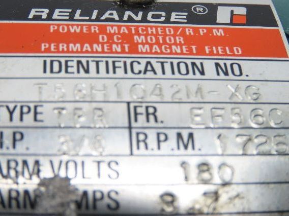 Reliance Electric T56H1042M-XC DC Motor 3/4HP 1725 RPM 180V 56C Frame