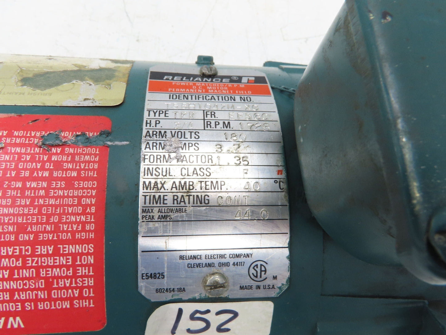 Reliance Electric T56H1042M-XC DC Motor 3/4HP 1725 RPM 180V 56C Frame