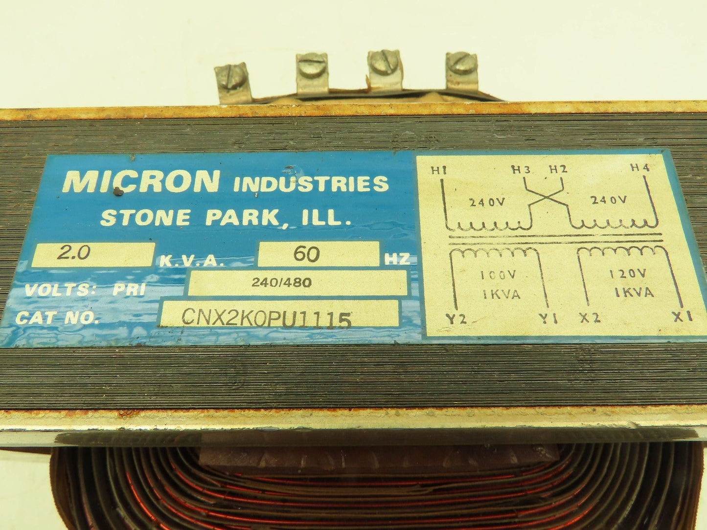 Micron CNX2KOPU1115 Transformer 1Ph 240 Pri 120/100 Sec 2.0kVA