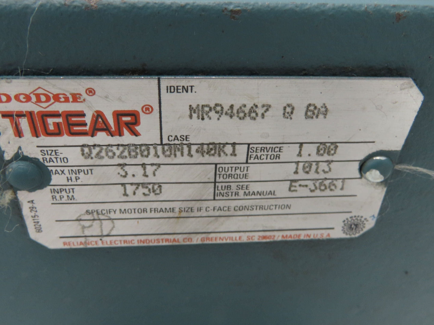 Leeson 121065.00 Gearmotor 2Hp 10:1 Tigear Reducer 174 RPM 230/460V 3PH LH 145TC