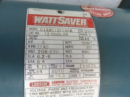 Leeson 121065.00 Gearmotor 2Hp 10:1 Tigear Reducer 174 RPM 230/460V 3PH LH 145TC