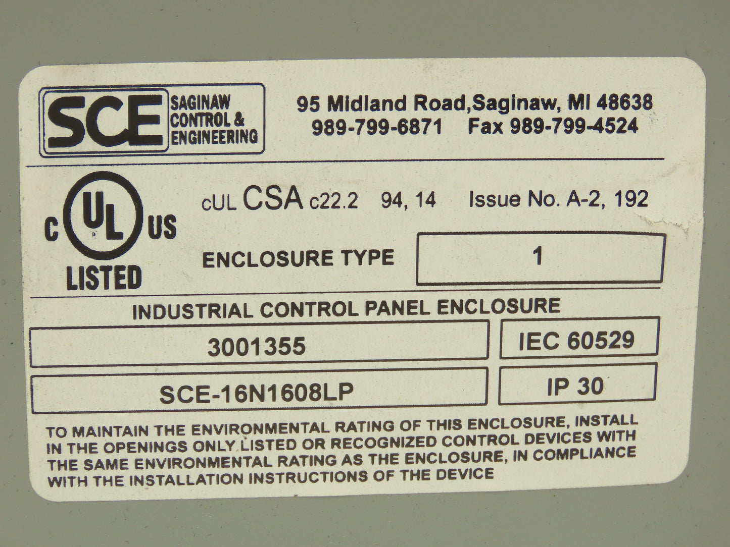 Saginaw SCE-16N1608LP Electrical Enclosure 16x16x8" Wall Mount Junction Box