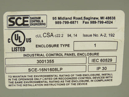 Saginaw SCE-16N1608LP Electrical Enclosure 16x16x8" Wall Mount Junction Box