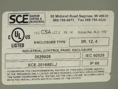 Saginaw SCE-20168ELJ Electrical Enclosure 18x14x8" Wall Mount Junction Box