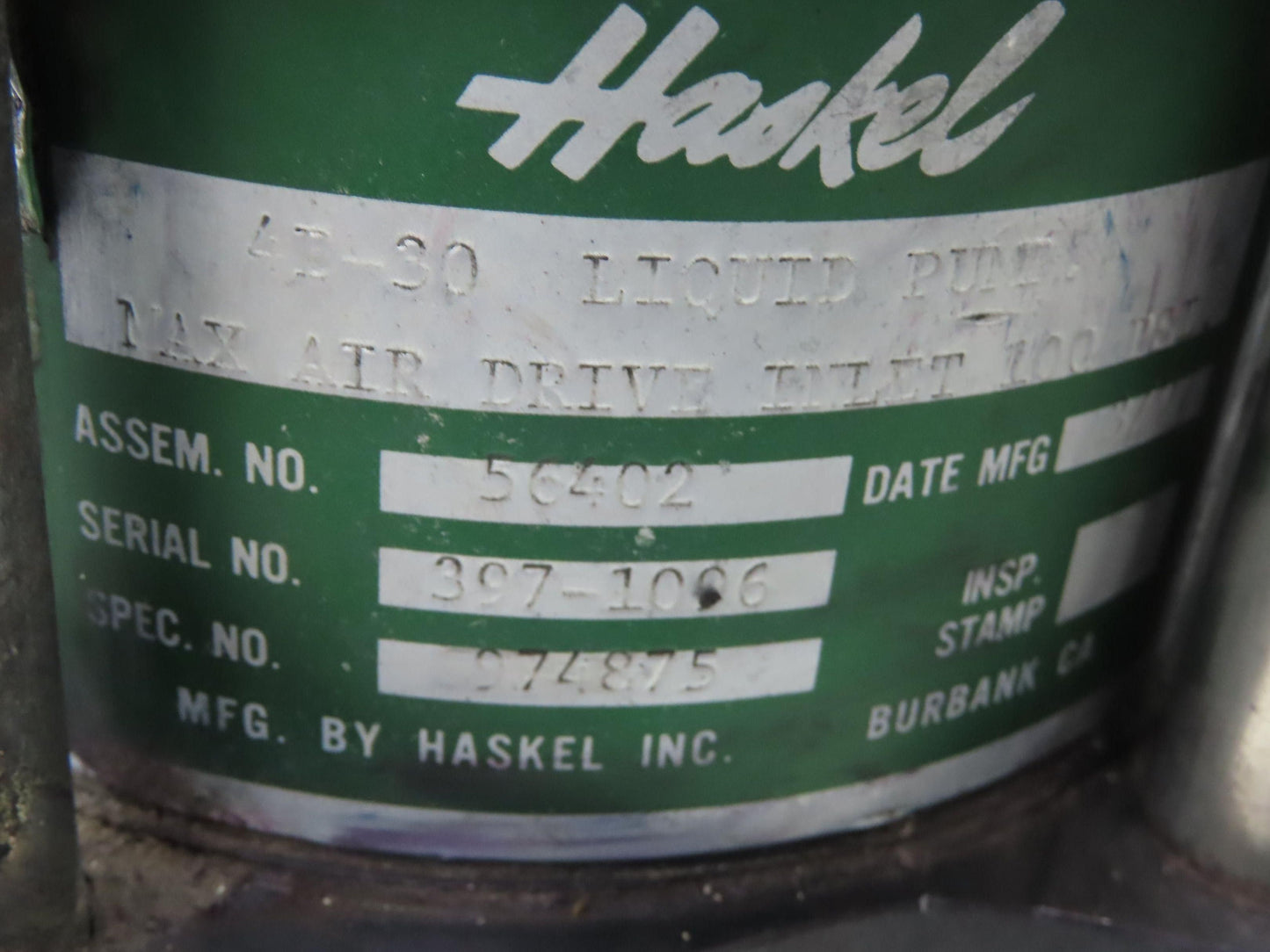 Haskel 4B-30 Pneumatic Air Powered Liquid/Oil Pump 5 Gal Hydraulic Power Unit