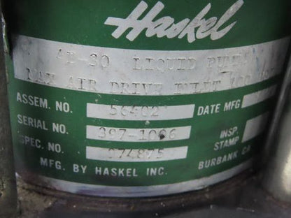 Haskel 4B-30 Pneumatic Air Powered Liquid/Oil Pump 5 Gal Hydraulic Power Unit