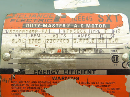 Reliance B78C5149P-EA AC Motor 3Ph 1725rpm 2Hp 230/460v FK56CZ Frame TEFC