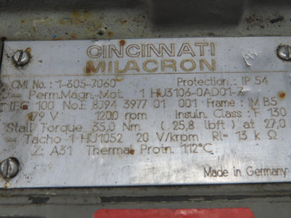 Cincinnati Milacron 1 HU3106-0AD01-Z Permanent Magnet DC Servo Motor IEC 100