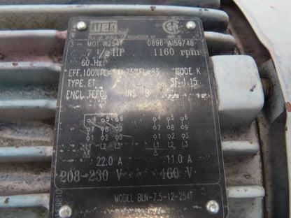 Weg W254T AC Motor 7.5Hp 1160 RPM 230/460V 3PH 254T Severe Duty BLN-7.5-12-254T