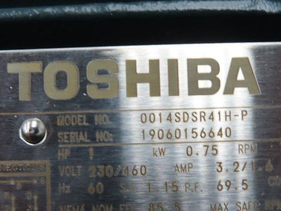 Toshiba EQP Global AC Motor 1Hp 1765 RPM 230/460V 3PH 56 Frame 0014SDSR41H-P