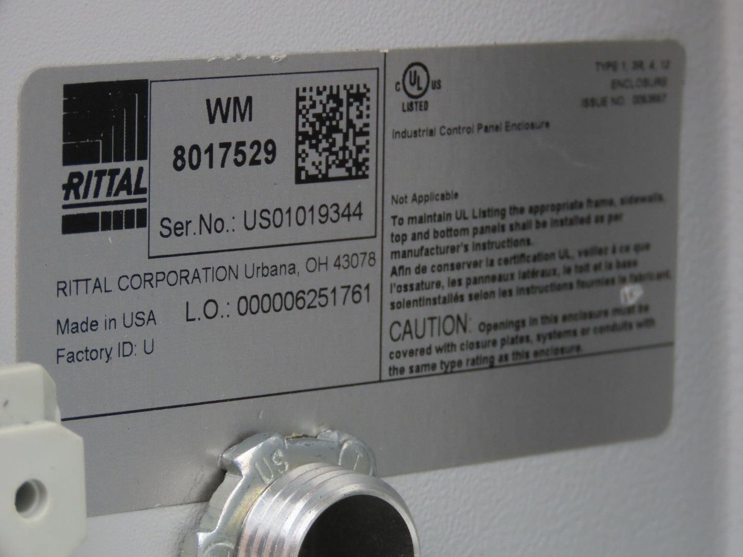 Rittal WM 8017529 Electrical Enclosure 16x12x6" Hubbell Connectors