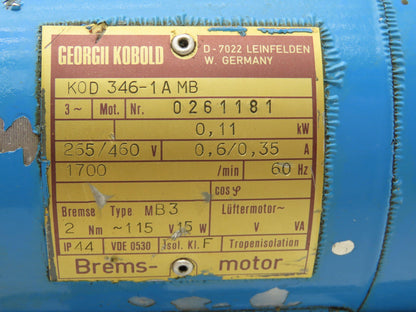 Georgii Kobold KOD 346-1 A MB AC Motor 0.14Hp 0.6A 1700rpm 460V 3PH