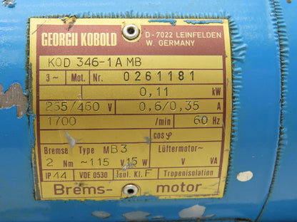 Georgii Kobold KOD 346-1 A MB AC Motor 0.14Hp 0.6A 1700rpm 460V 3PH