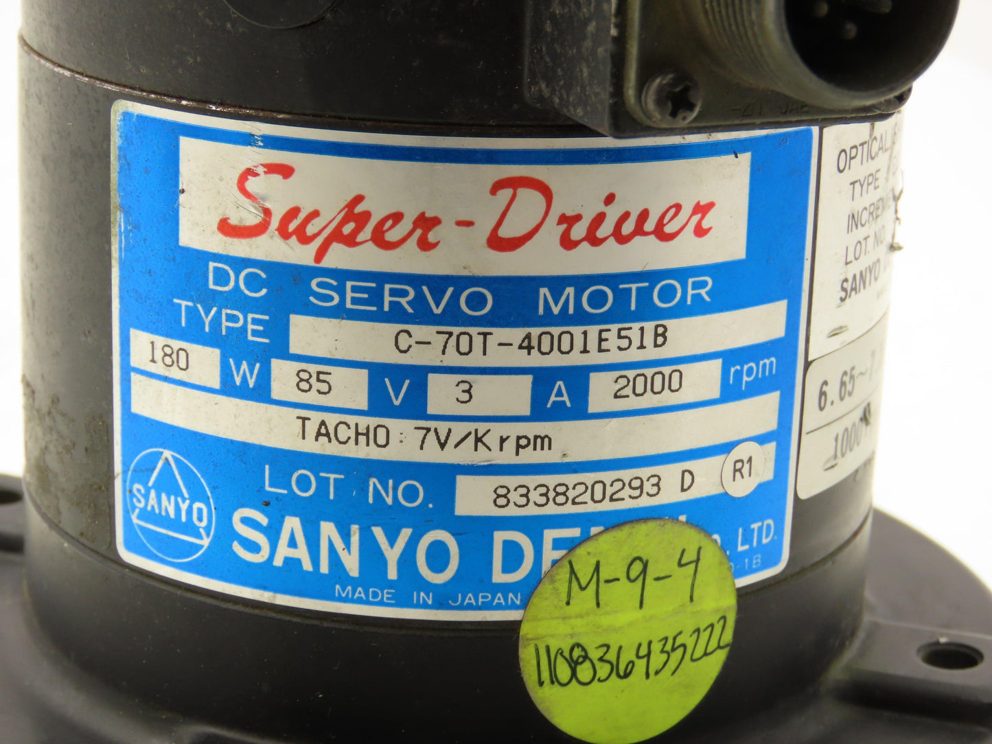 Sanyo Denki C-70T-4001E51B DC Servo Motor 2000rpm 0.18kW 85v 3A 71 Frame