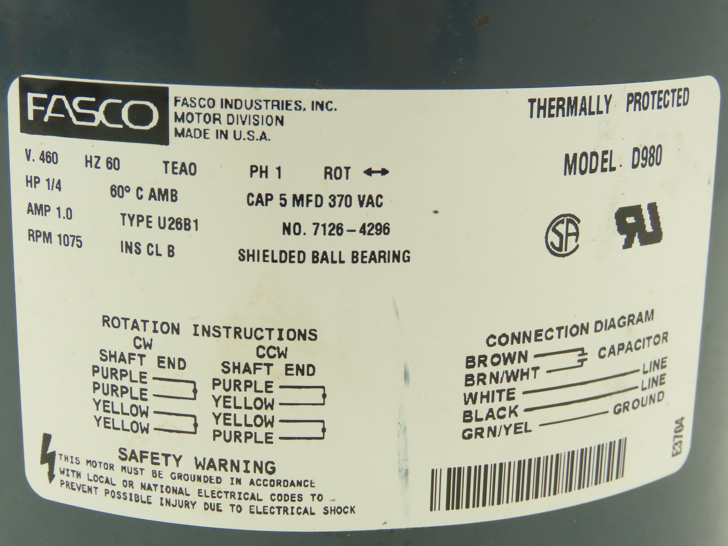 Fasco D980 AC Fan Motor