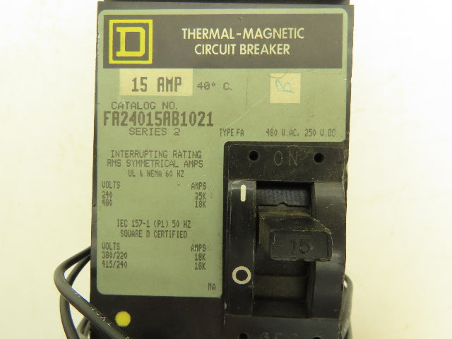 Square D FA24015AB I-Line Circuit Breaker 480VAC 15A 2 Pole Series 2 Shunt Trip