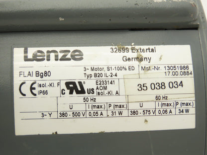 Lenze MDFMA 080-12D AC Motor Discrete Fan Motor 3Ph 480/277v 1670rpm 0.9Hp 80 Fr