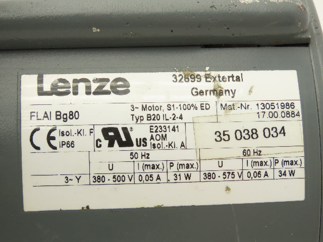 Lenze MDFMA 080-12D AC Motor Discrete Fan Motor 3Ph 480/277v 1670rpm 0.9Hp 80 Fr