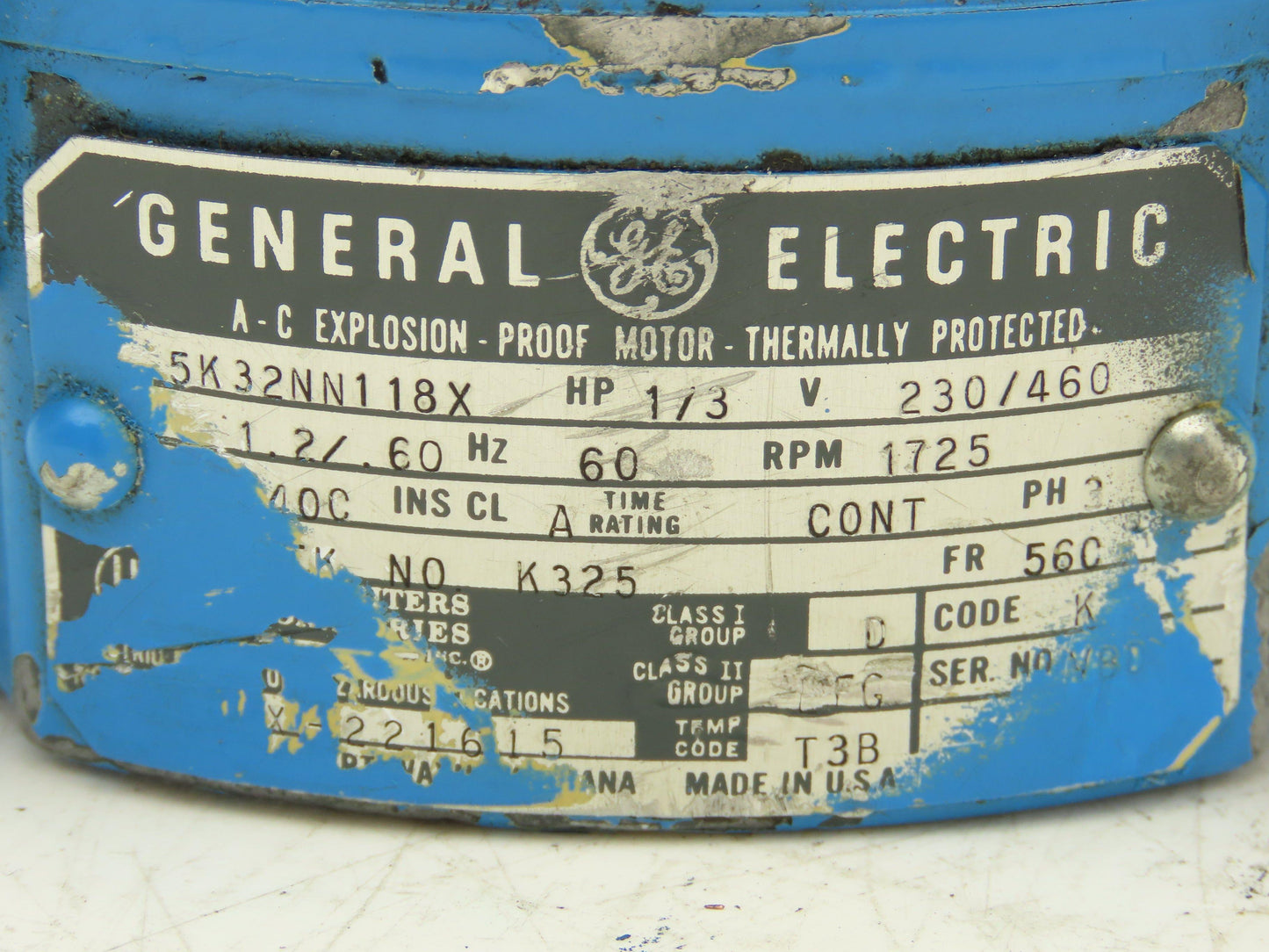 General Electric 5K32NN118X AC Motor Explosion Proof 1/3Hp 1725rpm 3Ph 460v 56C