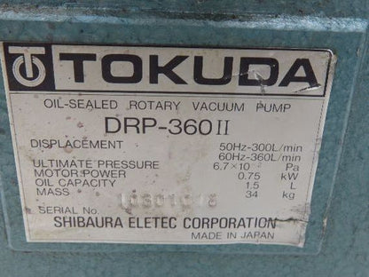 Tokuda DRP-360II Rotary Vane Vacuum Pump 360L/Min 1Hp 220V 3PH