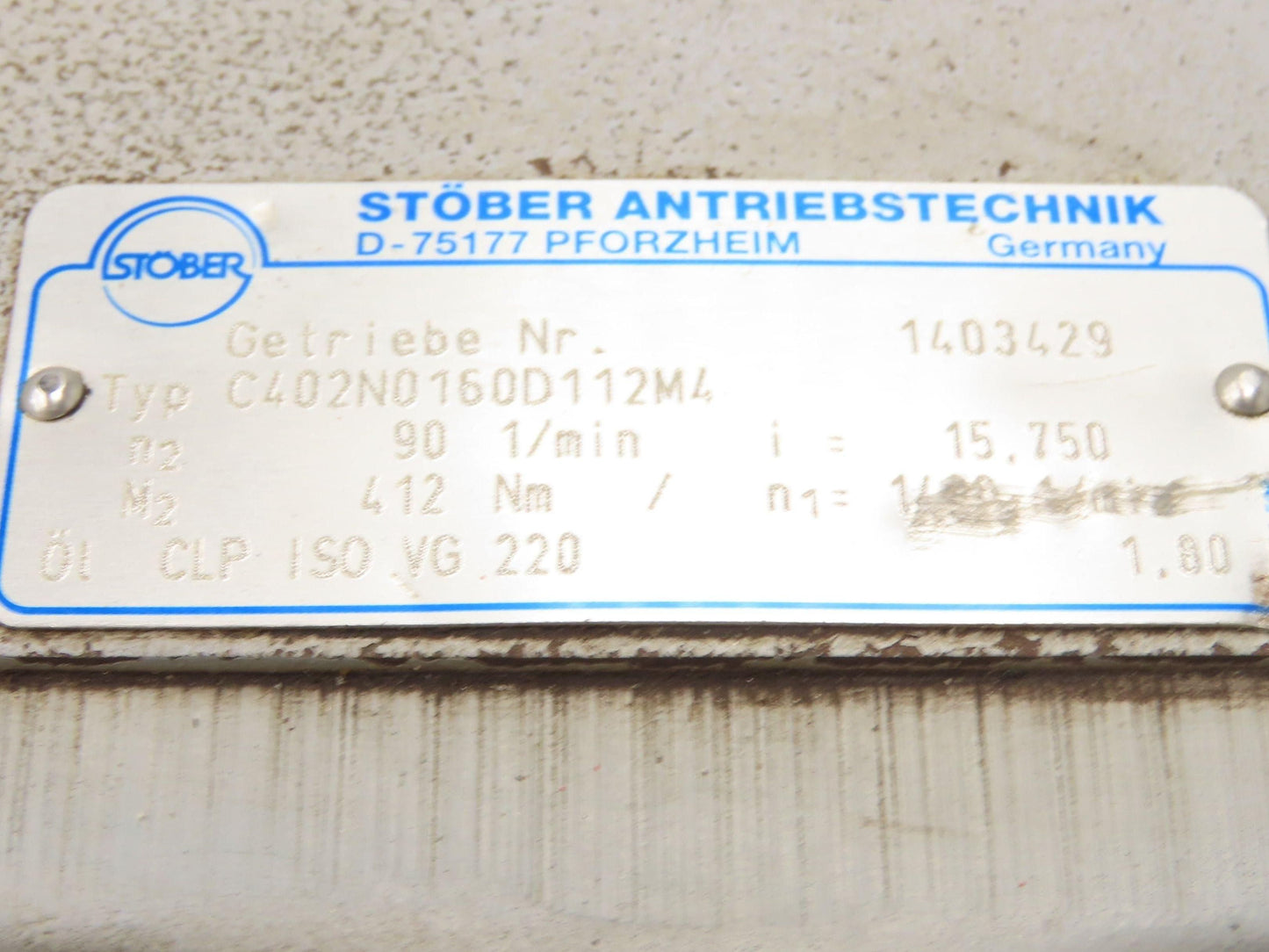 Stober C402N Inline Gear Motor 15.7 Reducer 91 RPM 4Kw 230/400V 3PH 112M w/Brake