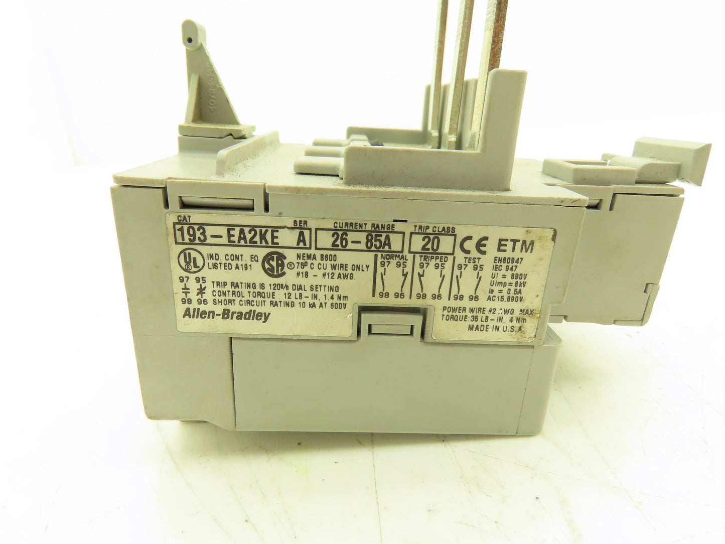 Allen Bradley 193-EA2KE Overload Relay Motor Starter 26-85A 3 Pole