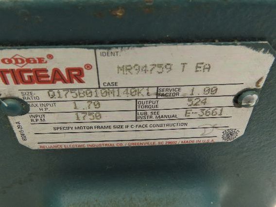 Leeson 121067.00 Gearmotor 10:1 Tigear Reducer 1Hp 230/460V 3PH 143TC LH MR94759