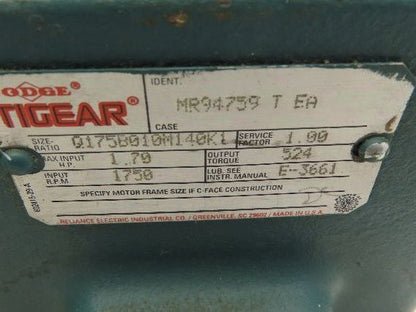 Leeson 121067.00 Gearmotor 10:1 Tigear Reducer 1Hp 230/460V 3PH 143TC LH MR94759